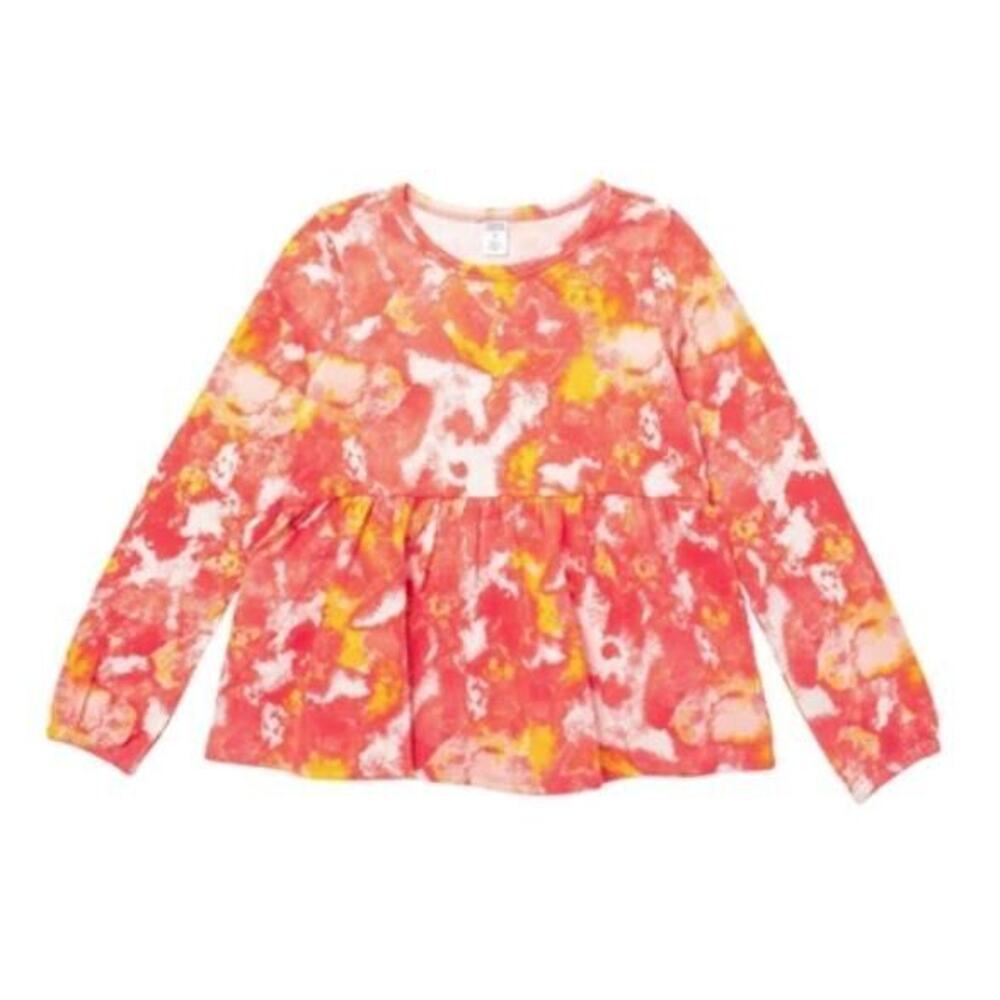 Harper Canyon Girls Cotton Terry Tunic Top in Coral Glow Watercloud Size 8
